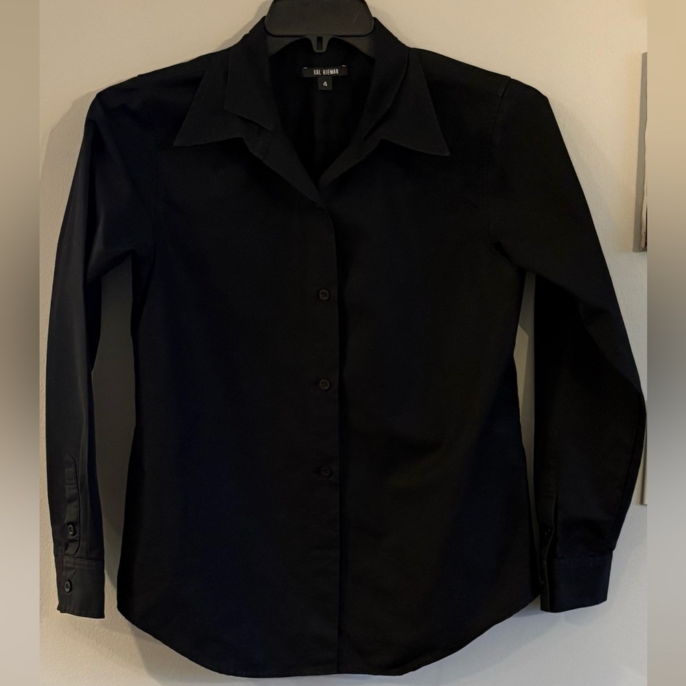 Kal Rieman Black 100% Cotton Double Collar Button Down Blouse Size 4